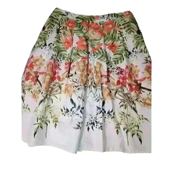 Talbots Linen Skirt Womens 6 Petite Floral Pleated Lined White Red Office Casual - Picture 3 of 15